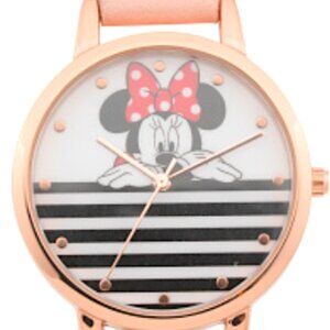 Disney Minnie Mouse Rose Gold Tone Watch with Pink Band Gift Box